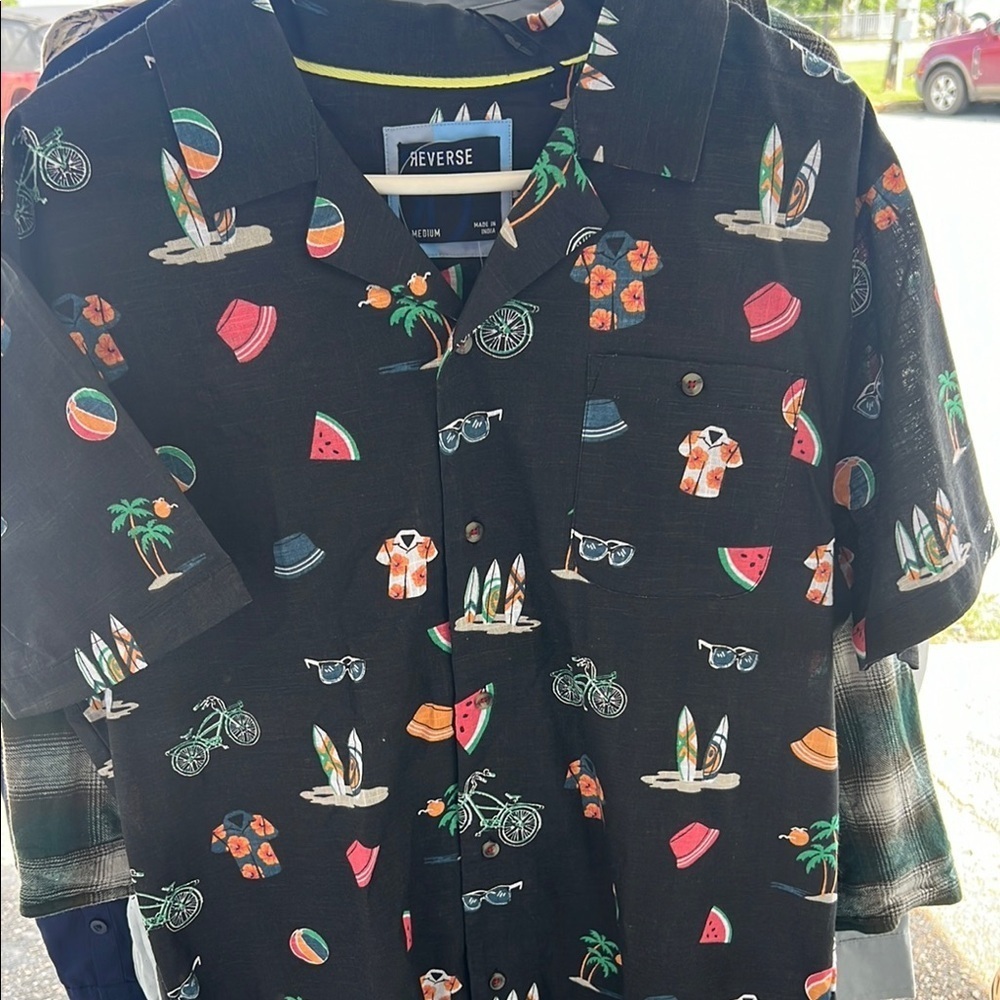 Black Short Sleeve Shirt with Colorful Print